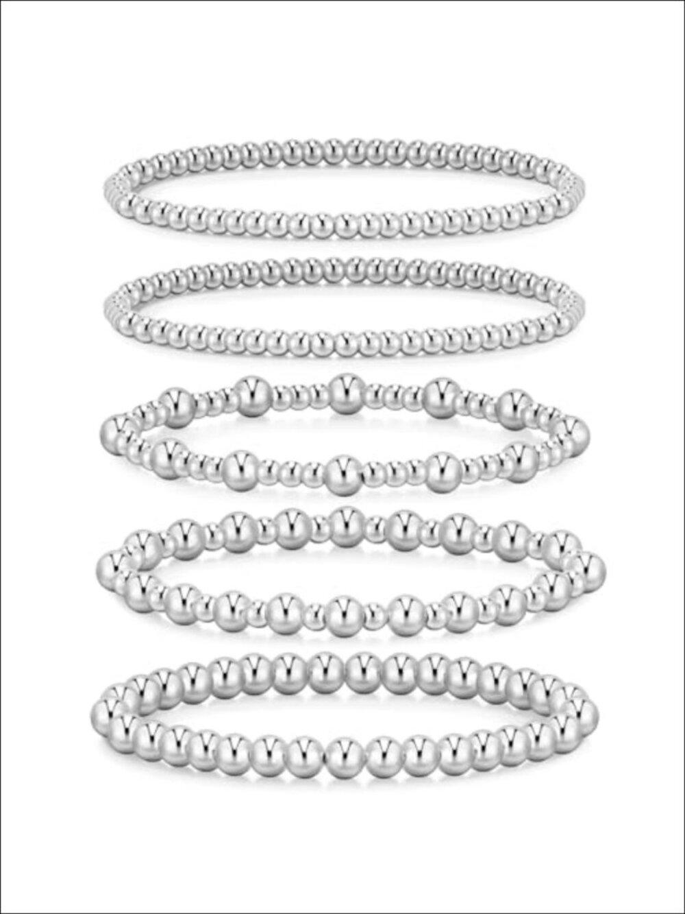 14K Gold Plated Beaded Stretch Bracelet Set Adjustable Stackable Jewelry